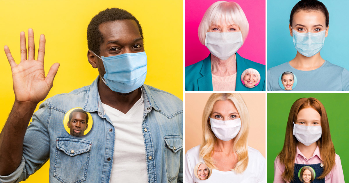 Face Photo Buttons Social Distancing Buttons