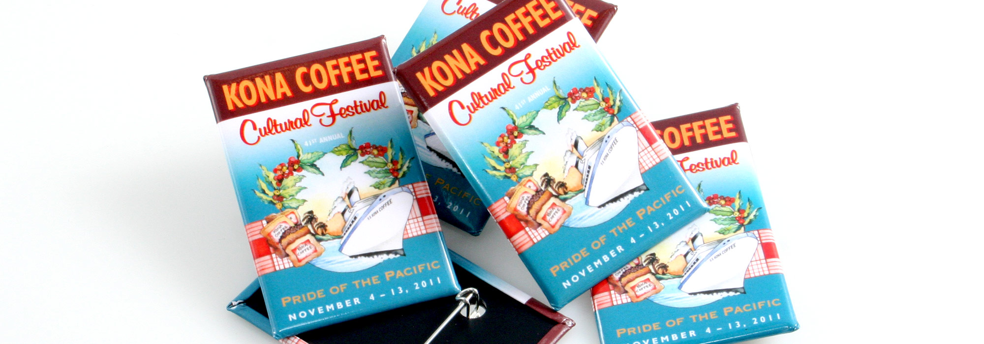 Rectangle Custom Buttons Kona Coffee