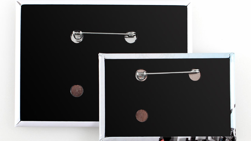 Rectangle Buttons Feature a Metal Pin and Black Plastic Back