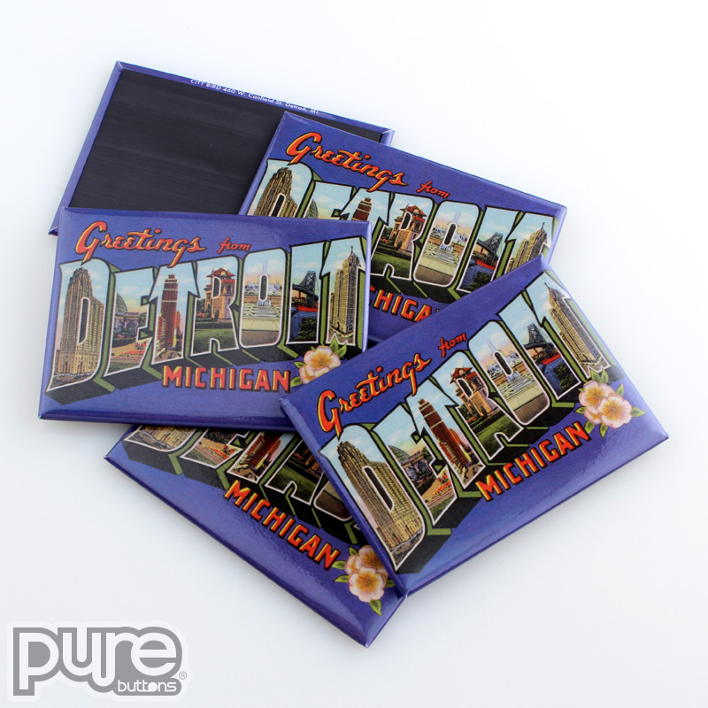 Greetings from Detroit Michigan Souvenir Fridge Magnets