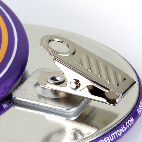 Custom Bulldog Clip Buttons Closeup