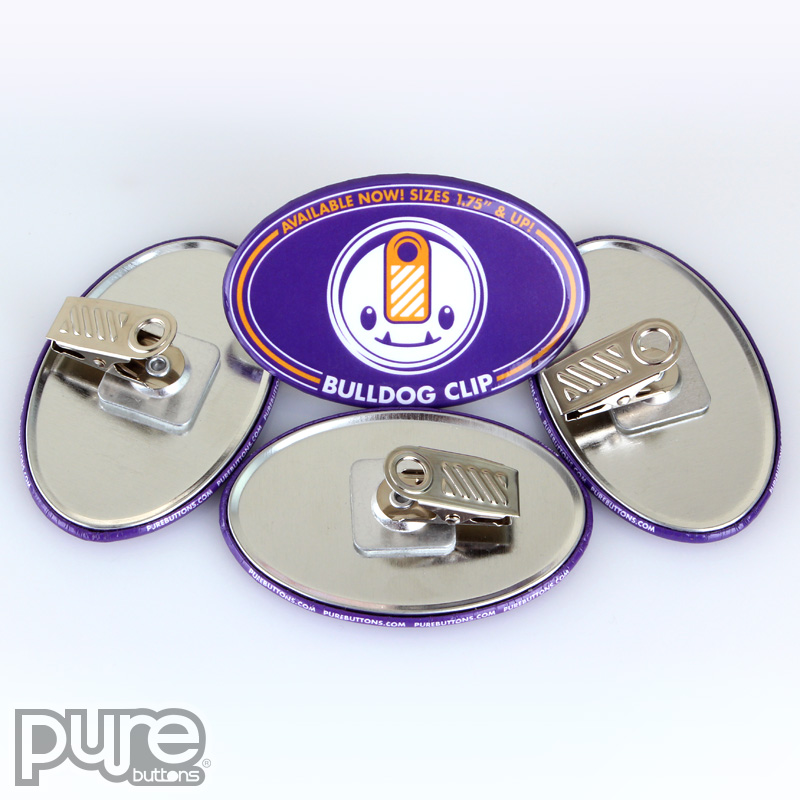 1.75" x 2.75" Oval Custom Bulldog Clip Buttons Cover Image